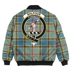 Clan Balfour Blue Tartan Crest Bomber Jacket WS48 Balfour Blue Tartan Tartan Bomber Jacket