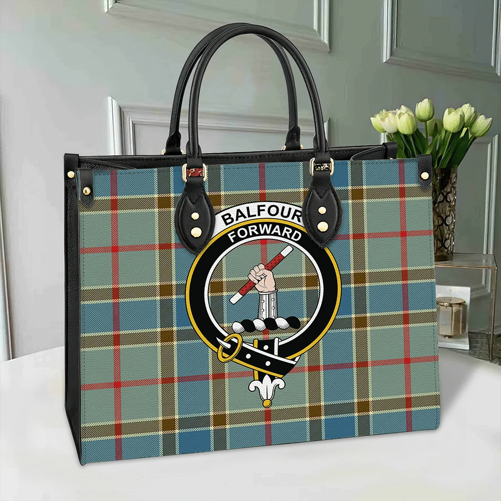 Clan Balfour Blue Tartan Crest Leather Bag ZR73 Clan Balfour Tartan Today