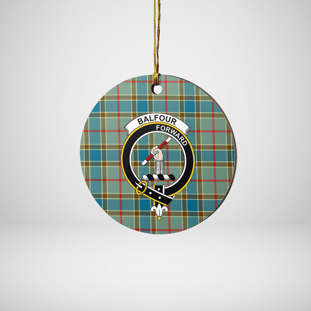 Clan Balfour Blue Tartan Crest Round Ceramic Ornament IT68 Balfour Blue Tartan Tartan Christmas