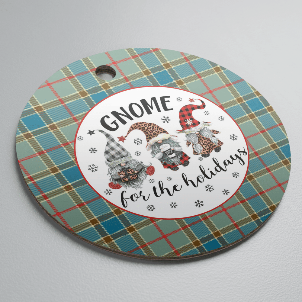 Clan Balfour Blue Tartan Gnome Round Ceramic Ornament CN47 Balfour Blue Tartan Tartan Christmas