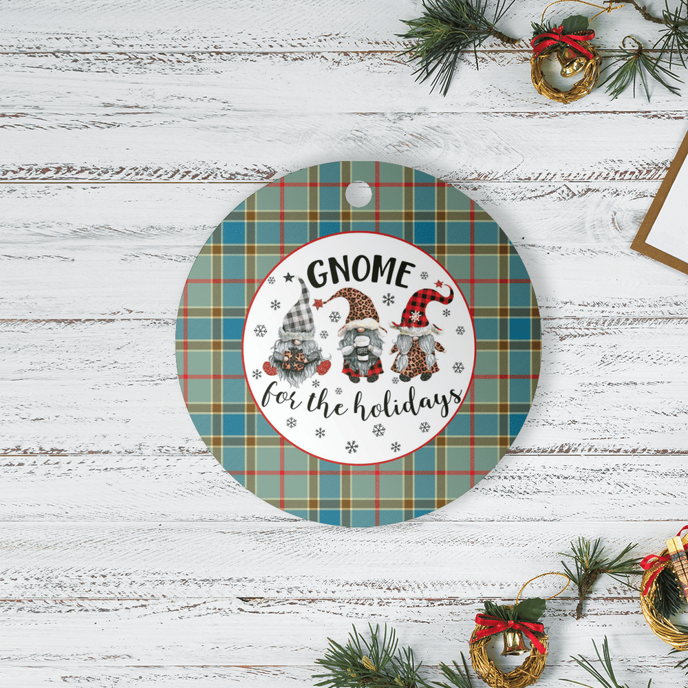 Clan Balfour Blue Tartan Gnome Round Ceramic Ornament CN47 Balfour Blue Tartan Tartan Christmas