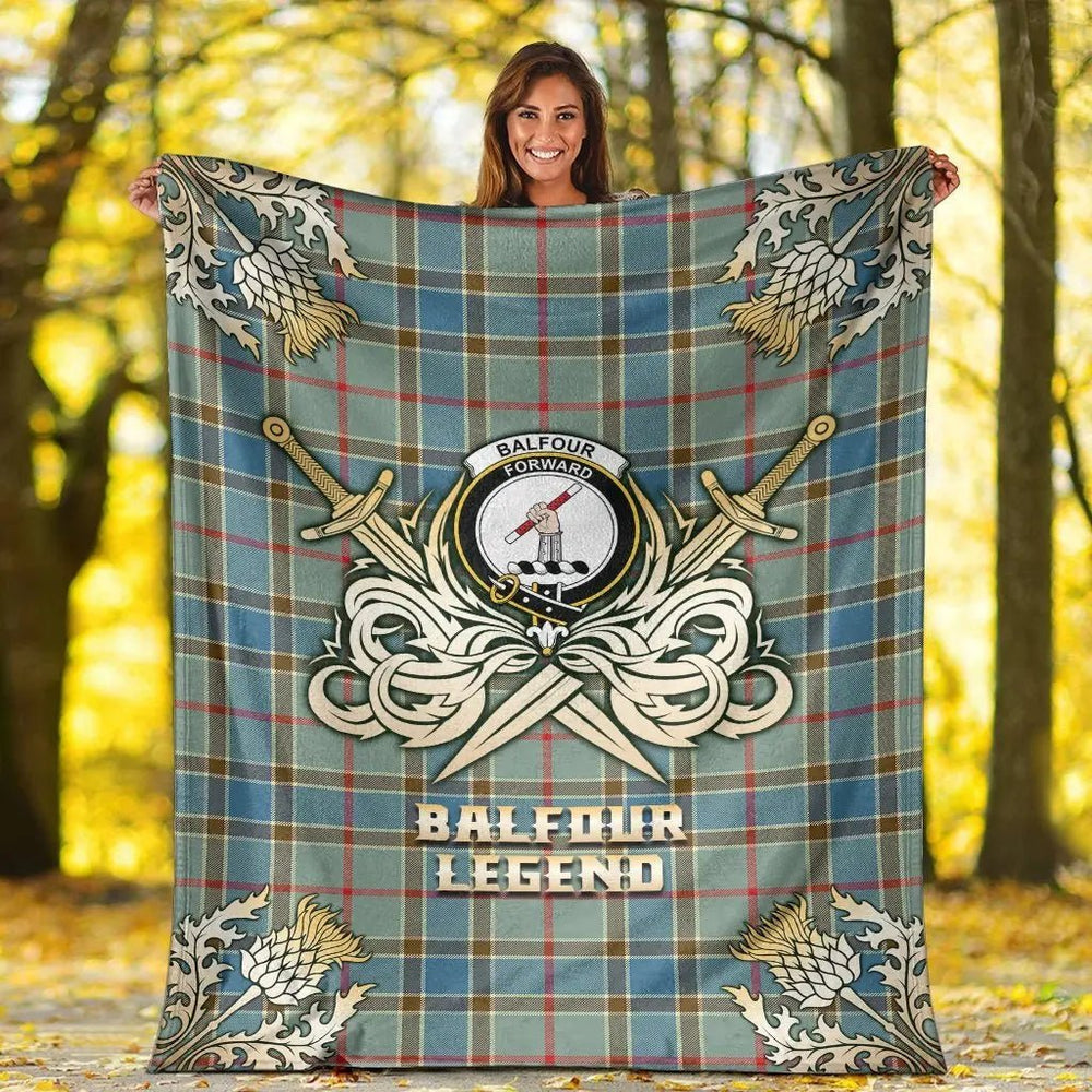 Clan Balfour Blue Tartan Gold Courage Symbol Blanket IJ34 Clan Balfour Tartan Today