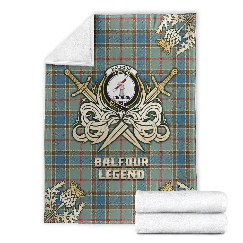 Clan Balfour Blue Tartan Gold Courage Symbol Blanket IJ34 Clan Balfour Tartan Today
