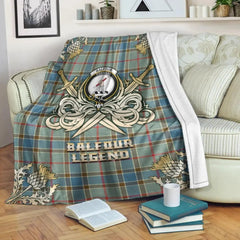 Clan Balfour Blue Tartan Gold Courage Symbol Blanket IJ34 Clan Balfour Tartan Today