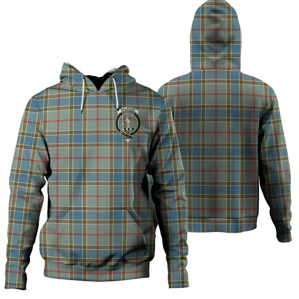 Clan Balfour Blue Tartan Hoodie Crest UKB1EQ68-1 Balfour Blue Tartan Hoodies
