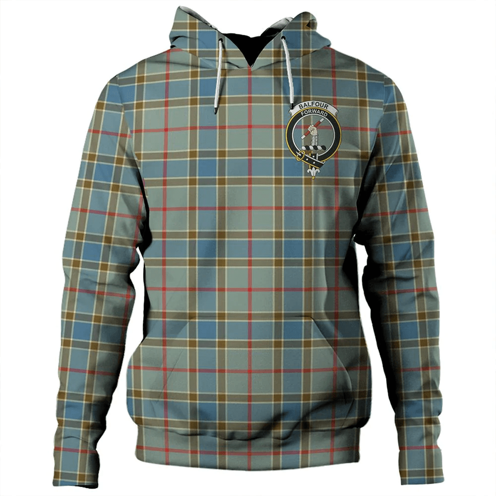 Clan Balfour Blue Tartan Hoodie Crest UKB1EQ68-1 Balfour Blue Tartan Hoodies