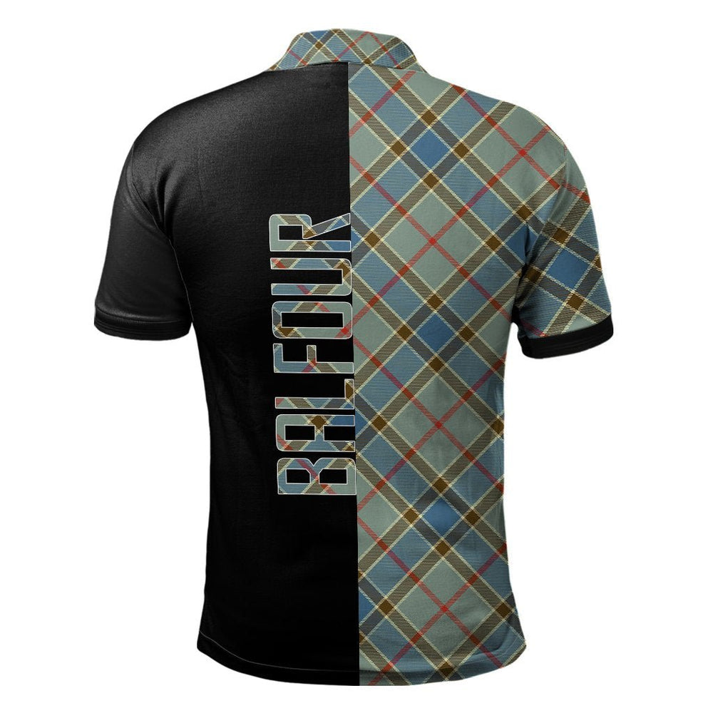 Clan Balfour Blue Tartan Polo Shirt Half of Me - Cross Style RL25 Balfour Blue Tartan Tartan Polo