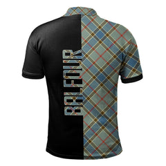 Clan Balfour Blue Tartan Polo Shirt Half of Me - Cross Style RL25 Balfour Blue Tartan Tartan Polo