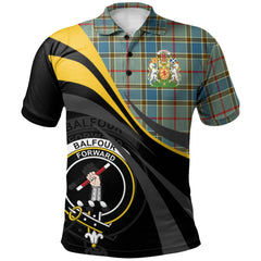 Clan Balfour Blue Tartan Polo Shirt - Royal Coat Of Arms Style VE18 Balfour Blue Tartan Tartan Polo