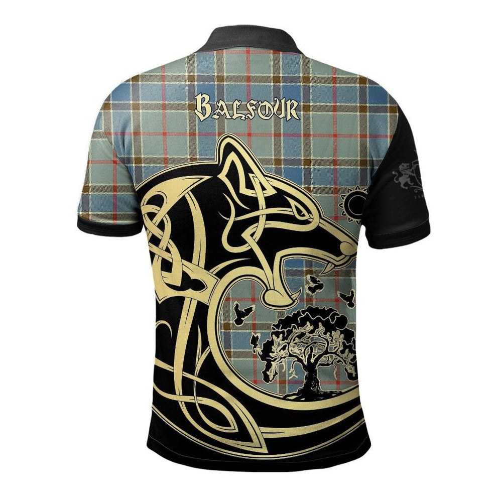 Clan Balfour Blue Tartan Polo Shirt Viking Wolf FO54 Balfour Blue Tartan Tartan Polo