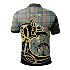 Clan Balfour Blue Tartan Polo Shirt Viking Wolf FO54 Balfour Blue Tartan Tartan Polo