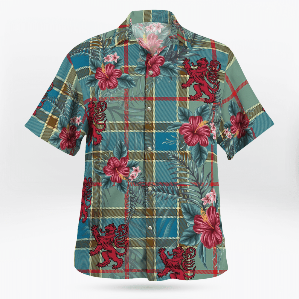 Clan Balfour Blue Tartan Scottish Lion Hawaiian Shirt KA88 Balfour Blue Tartan Tartan Hawaii Shirt
