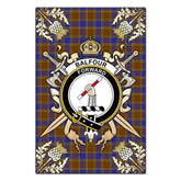 Clan Balfour Modern Tartan Crest Black Garden Flag - Gold Thistle WV44 Clan Balfour Tartan Today