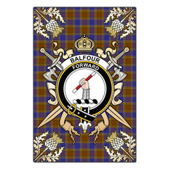 Clan Balfour Modern Tartan Crest Black Garden Flag - Gold Thistle WV44 Clan Balfour Tartan Today