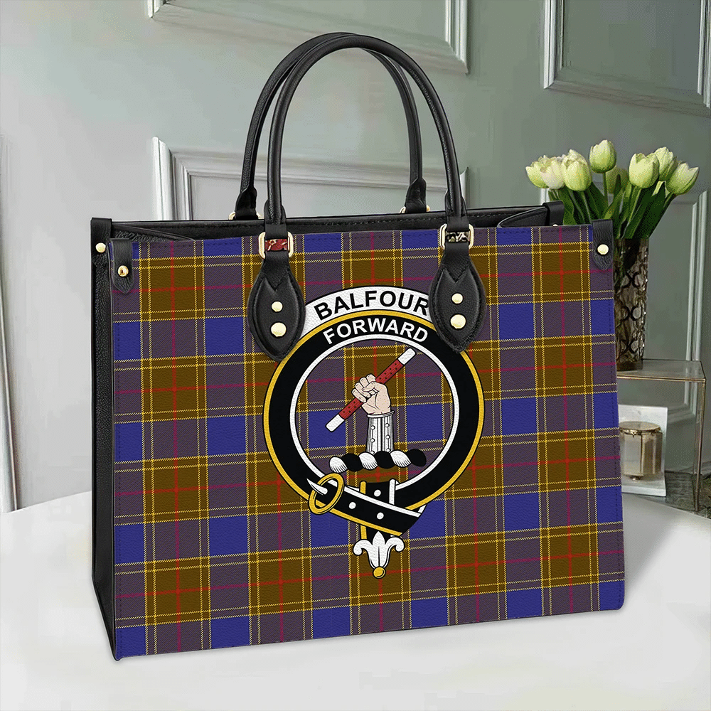 Clan Balfour Modern Tartan Crest Leather Bag DG63 Clan Balfour Tartan Today