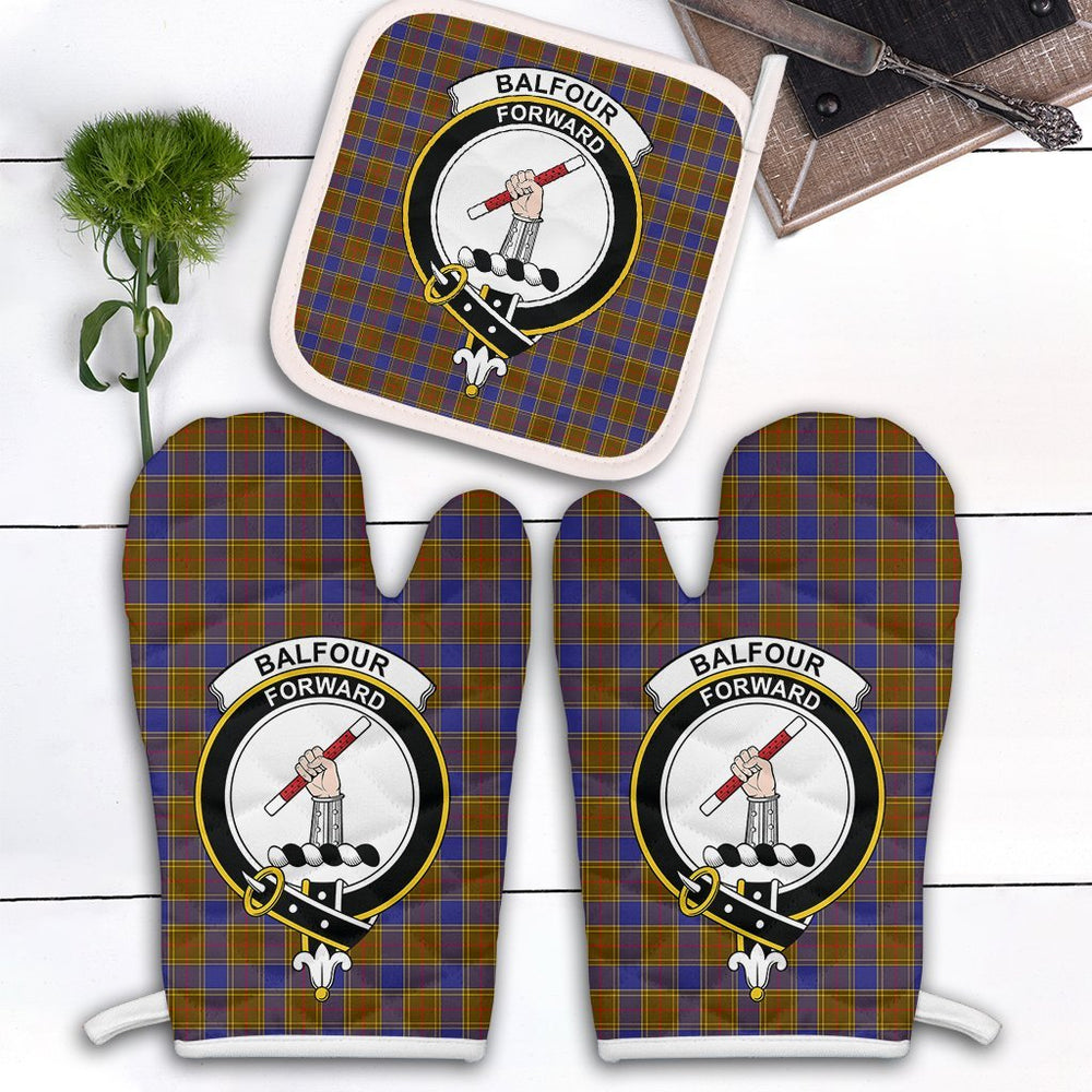 Clan Balfour Modern Tartan Crest Oven Mitt And Pot Holder (2 Oven Mitts + 1 Pot Holder) GX17 Clan Balfour Tartan Today