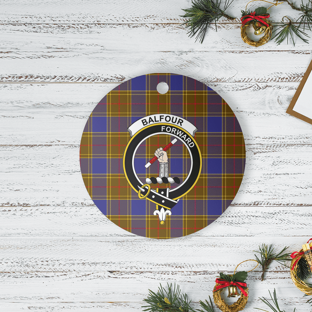 Clan Balfour Modern Tartan Crest Round Ceramic Ornament NQ66 Balfour Modern Tartan Tartan Christmas
