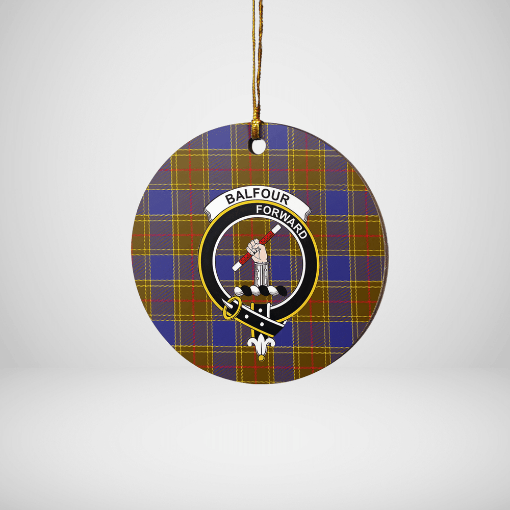Clan Balfour Modern Tartan Crest Round Ceramic Ornament NQ66 Balfour Modern Tartan Tartan Christmas