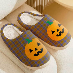 Clan Balfour Modern Tartan Halloween Pumpkin Slippers, Fluffy Spooky Slippers VO58 Balfour Modern Tartan Tartan Halloween