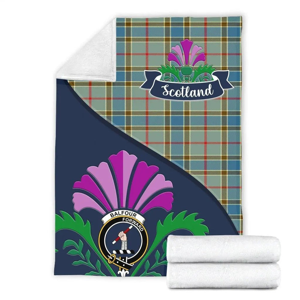 Clan Balfour Tartan Crest Premium Blanket Thistle Style GI27 Clan Balfour Tartan Today