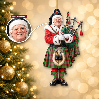 Clan Baxter Modern Tartan Christmas Piper Ornament with Custom Photo