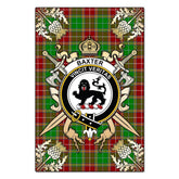Clan Baxter Modern Tartan Crest Black Garden Flag - Gold Thistle QC24 Clan Baxter Tartan Today