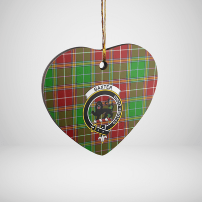 Clan Baxter Modern Tartan Crest Heart Ceramic Ornament