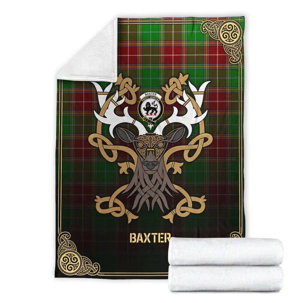 Clan Baxter Modern Tartan Crest Premium Blanket Celtic Stag Style LX11 Clan Baxter Tartan Today