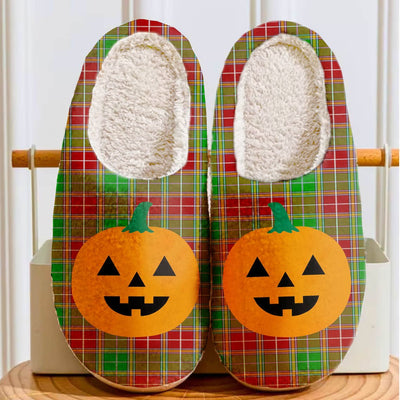 Clan Baxter Modern Tartan Halloween Pumpkin Slippers, Fluffy Spooky Slippers