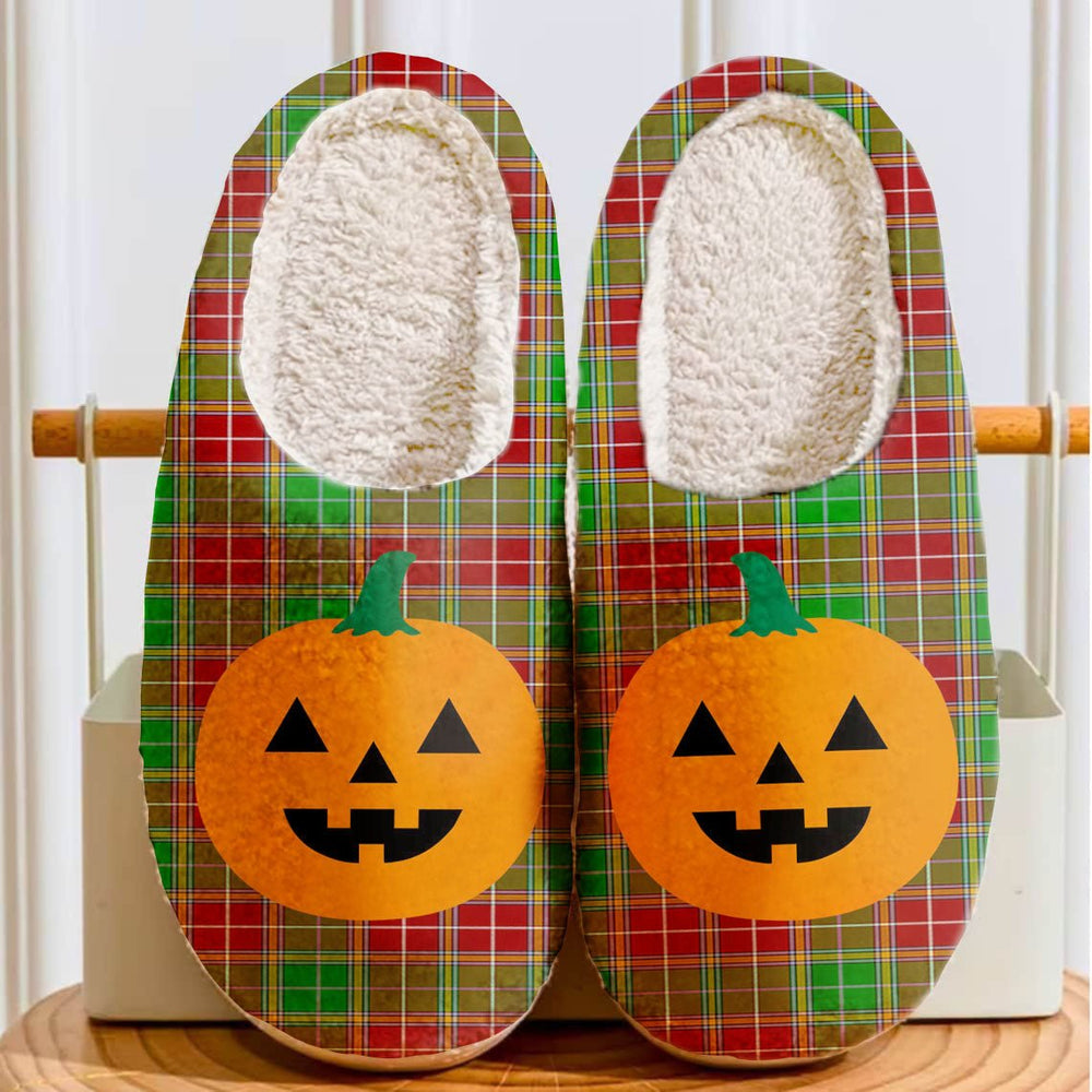 Clan Baxter Modern Tartan Halloween Pumpkin Slippers, Fluffy Spooky Slippers RG36 Baxter Modern Tartan Tartan Halloween