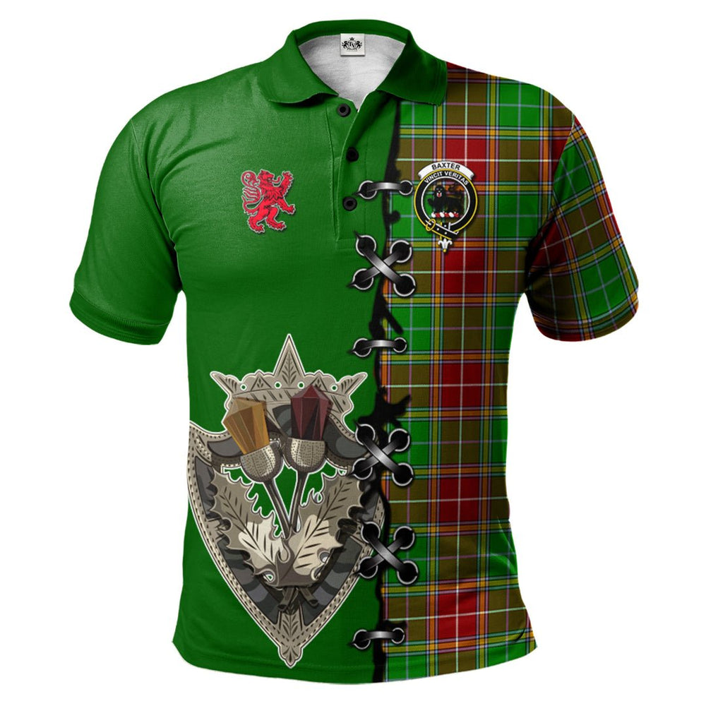 Clan Baxter Modern Tartan Polo Shirt - Lion Rampant And Celtic Thistle Style VY93 Baxter Modern Tartan Tartan Polo