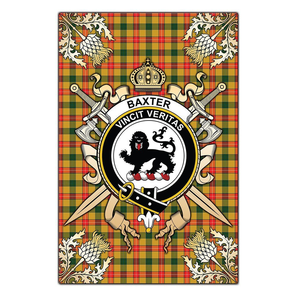Clan Baxter Tartan Crest Black Garden Flag - Gold Thistle GL47 Clan Baxter Tartan Today