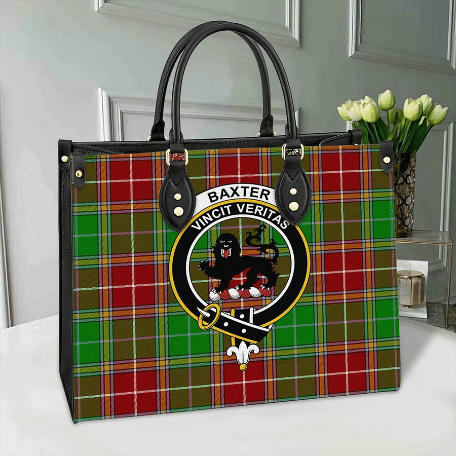Clan Baxter Tartan Crest Leather Bag