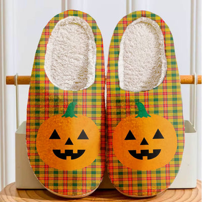 Clan Baxter Tartan Halloween Pumpkin Slippers, Fluffy Spooky Slippers