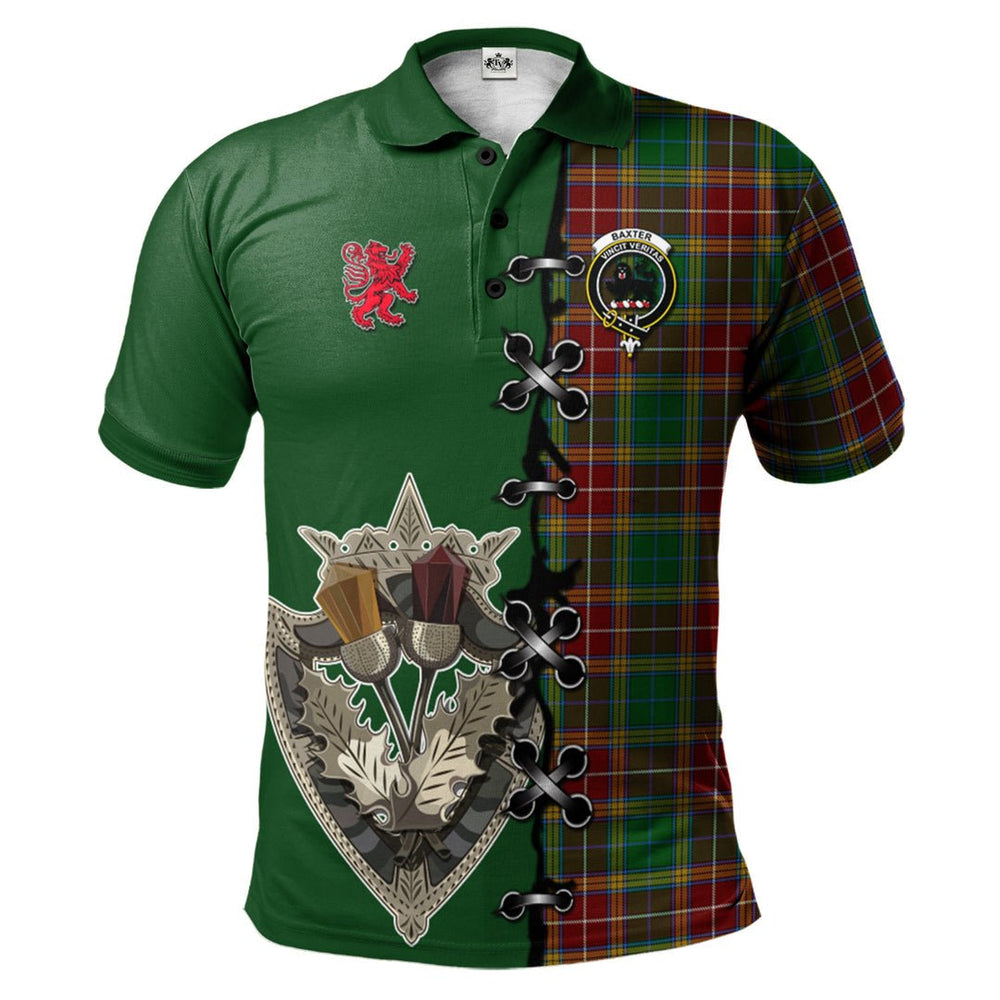 Clan Baxter Tartan Polo Shirt - Lion Rampant And Celtic Thistle Style UN88 Baxter Tartan Tartan Polo