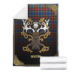 Clan Beaton Modern Tartan Crest Premium Blanket Celtic Stag Style CH61 Clan Beaton Tartan Today