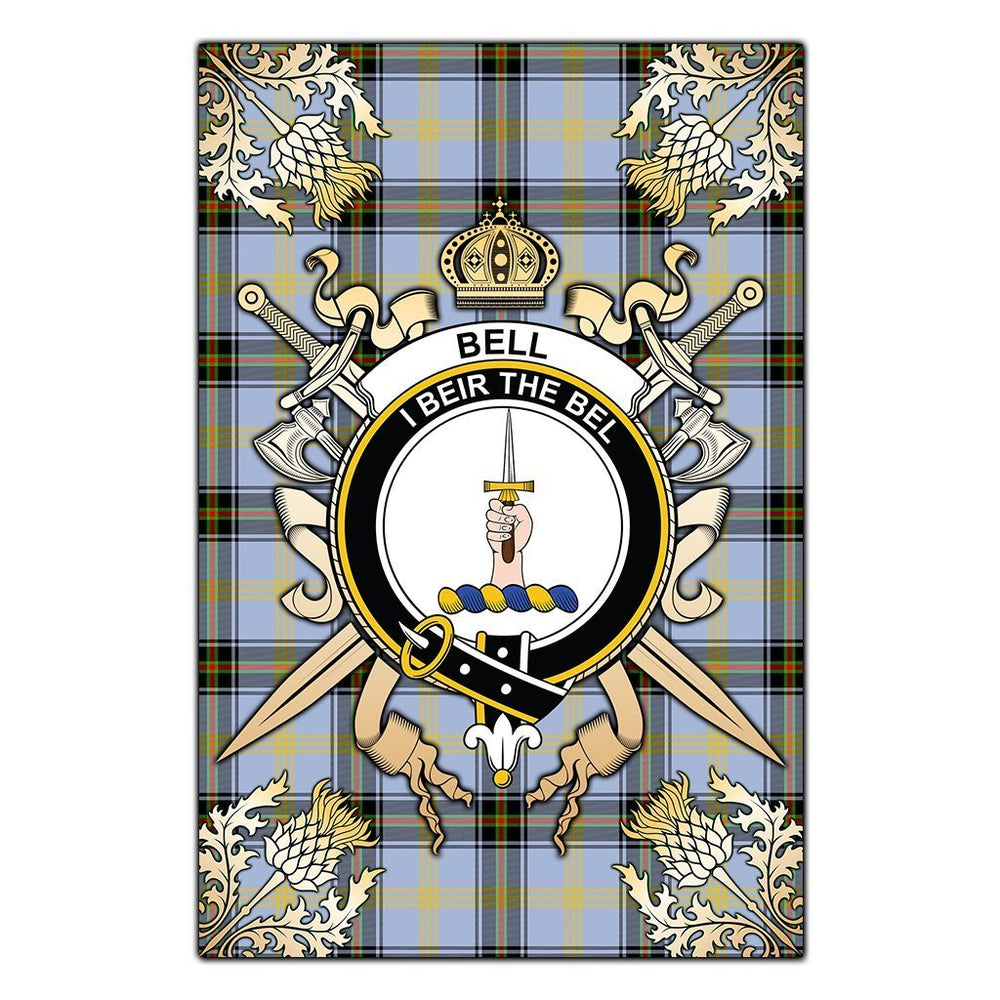 Clan Bell Of The Borders Tartan Crest Black Garden Flag - Gold Thistle RY43 Clan Bell Tartan Today