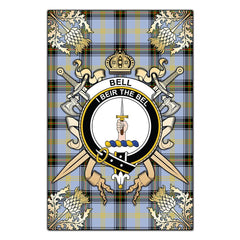 Clan Bell Of The Borders Tartan Crest Black Garden Flag - Gold Thistle RY43 Clan Bell Tartan Today