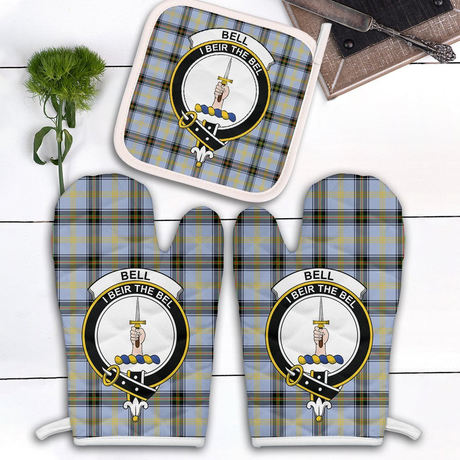 Clan Bell Of The Borders Tartan Crest Oven Mitt And Pot Holder (2 Oven Mitts + 1 Pot Holder)