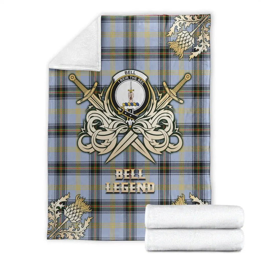 Clan Bell of the Borders Tartan Gold Courage Symbol Blanket