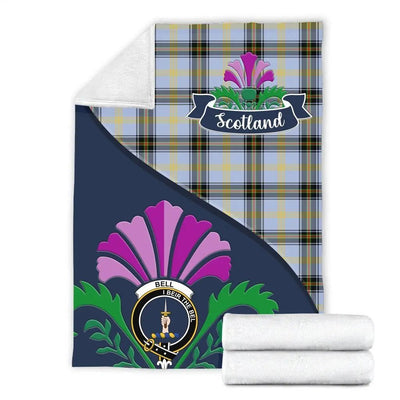 Clan Bell Tartan Crest Premium Blanket Thistle Style