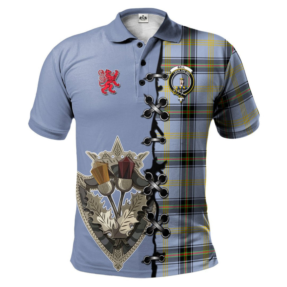 Clan Bell Tartan Polo Shirt - Lion Rampant And Celtic Thistle Style JM83 Bell Tartan Tartan Polo