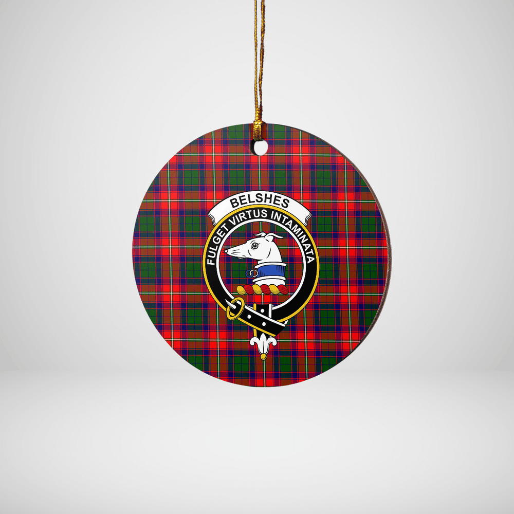 Clan Belshe Tartan Crest Round Ceramic Ornament PP43 Belshe Tartan Tartan Christmas