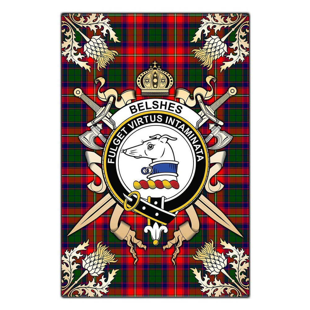 Clan Belshes Tartan Crest Black Garden Flag - Gold Thistle VC33 Clan Belshes Tartan Today