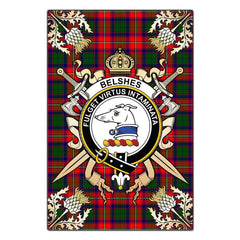 Clan Belshes Tartan Crest Black Garden Flag - Gold Thistle VC33 Clan Belshes Tartan Today