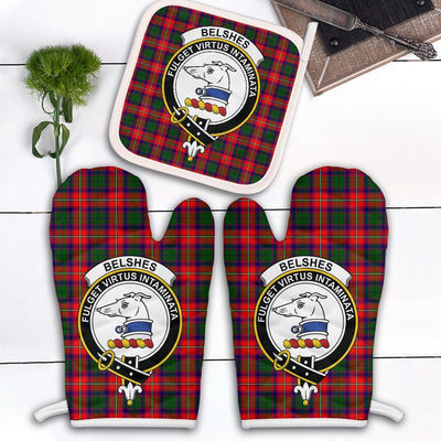 Clan Belshes Tartan Crest Oven Mitt And Pot Holder (2 Oven Mitts + 1 Pot Holder)