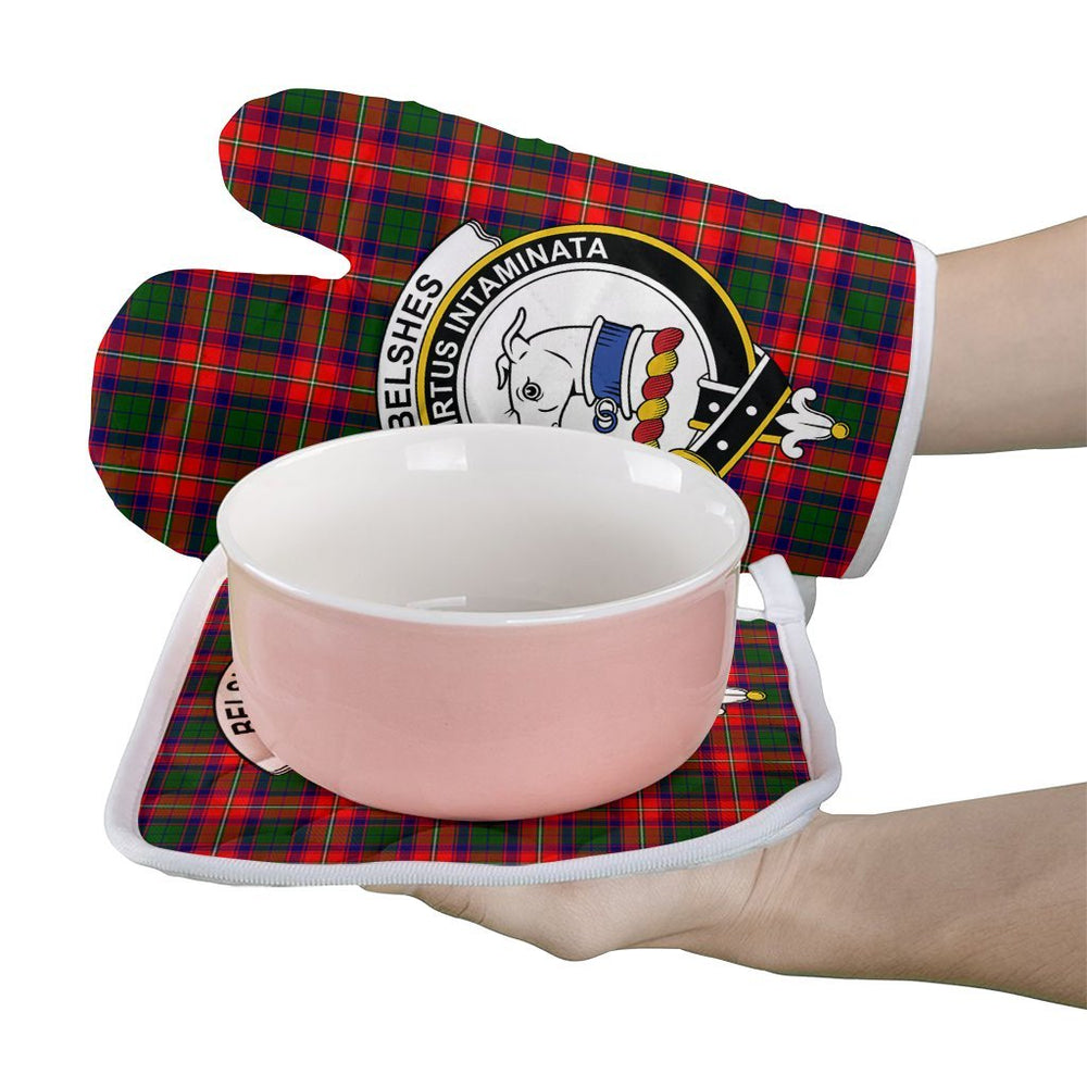 Clan Belshes Tartan Crest Oven Mitt And Pot Holder (2 Oven Mitts + 1 Pot Holder) EO58 Clan Belshes Tartan Today