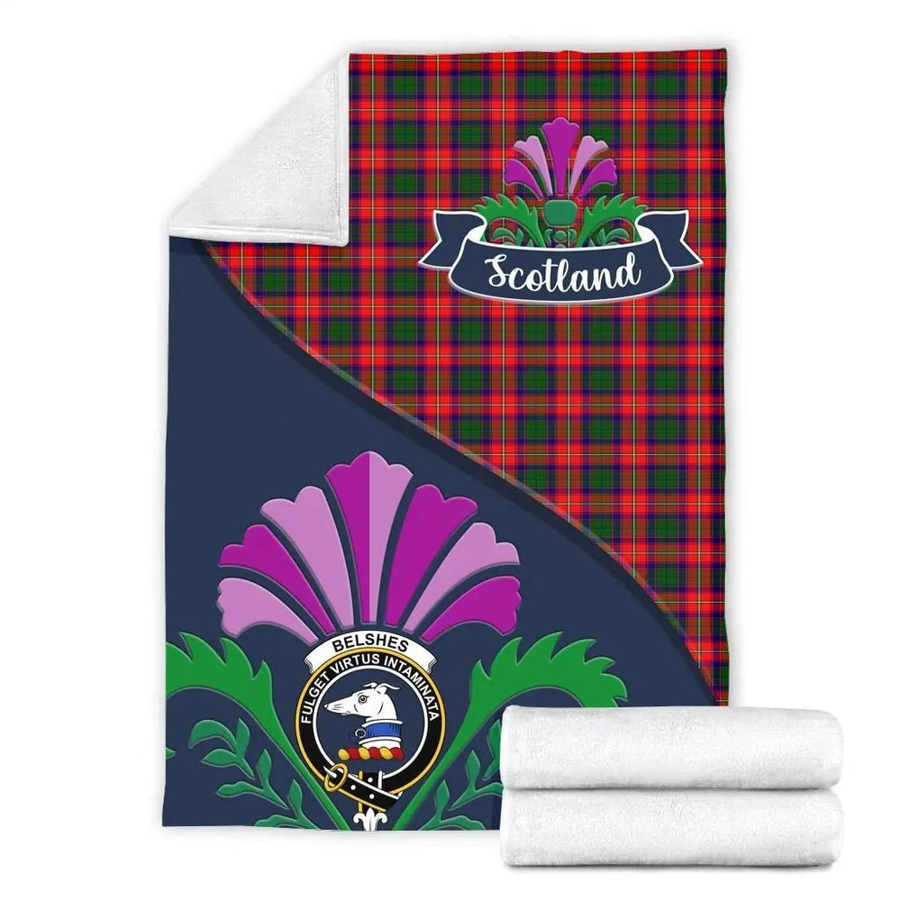 Clan Belshes Tartan Crest Premium Blanket Thistle Style FM82 Clan Belshes Tartan Today