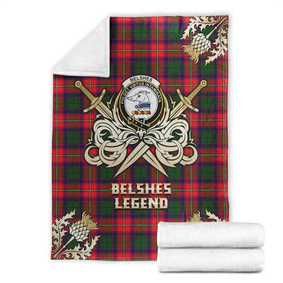 Clan Belshes Tartan Gold Courage Symbol Blanket