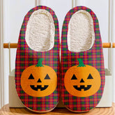 Clan Belshes Tartan Halloween Pumpkin Slippers, Fluffy Spooky Slippers PQ59 Belshes Tartan Tartan Halloween